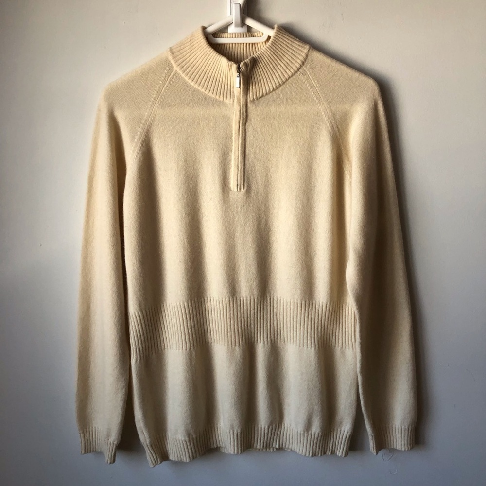 Enzo Mantovani cashmere 1/4 zip pullover sweater made in Italy cream Size L